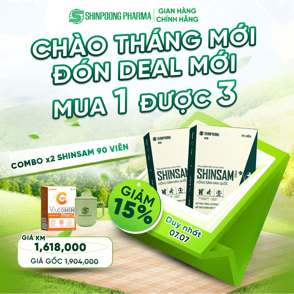 Combo 2 Thực Phẩm Bảo Vệ Sức Khỏe SHINSAM-Viên Uống Hỗ Trợ Tăng Cường Sức Khỏe, Giảm Mệt Mỏi-Shinpoong Pharma (Hộp 90V)