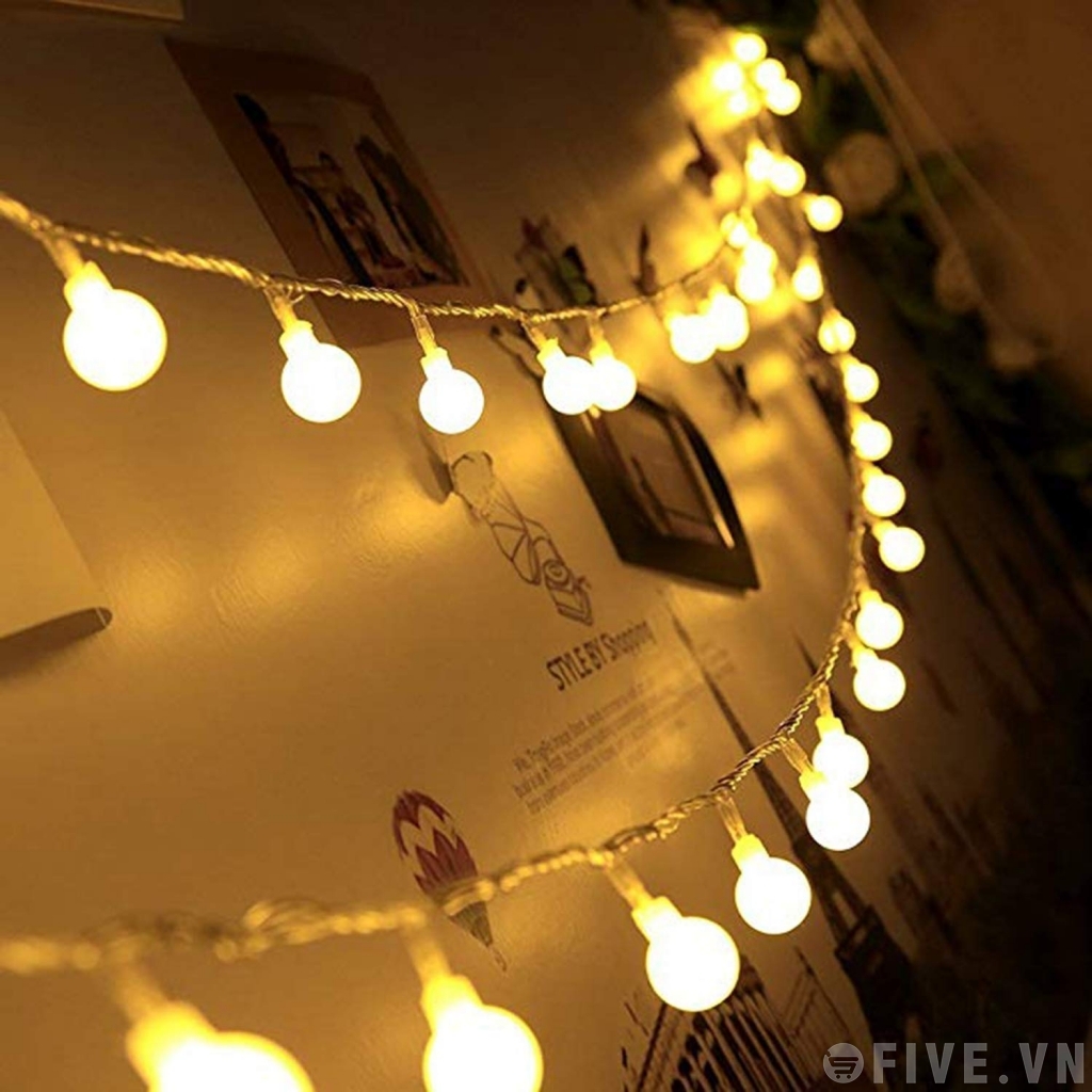 [HCM]Dây đèn trang trí bi đục 10 mét màu vàng nắng