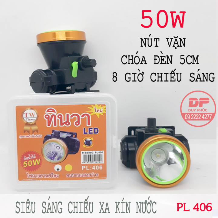 Đèn đội đầu 50w nút vặn chỉnh độ sáng pl 406 , đèn pin led sạc điện , siêu sáng chống nước