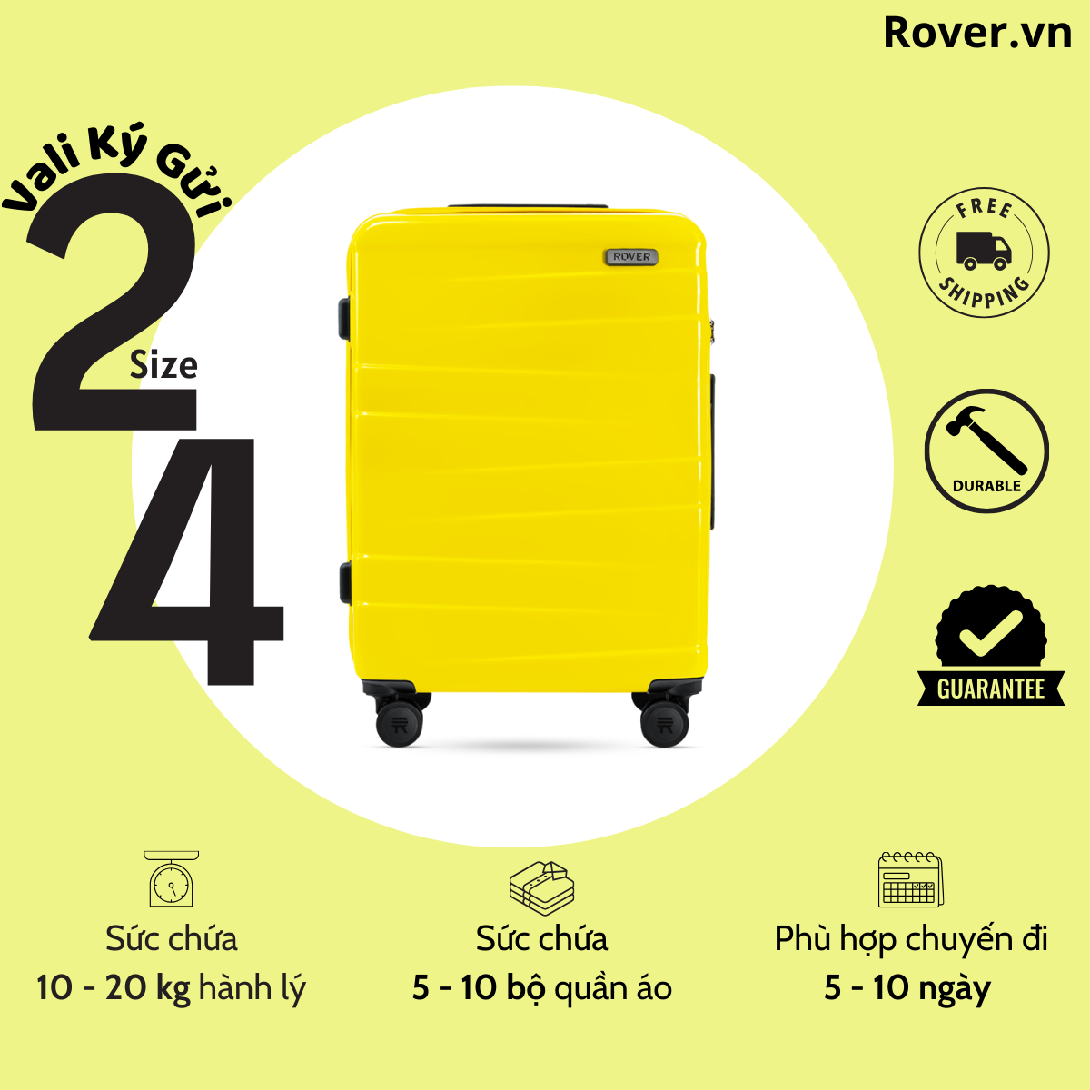 Vali size 24 - vali kéo du lịch cao cấp rover one - size ký gửi - vali nhựa chống bể
