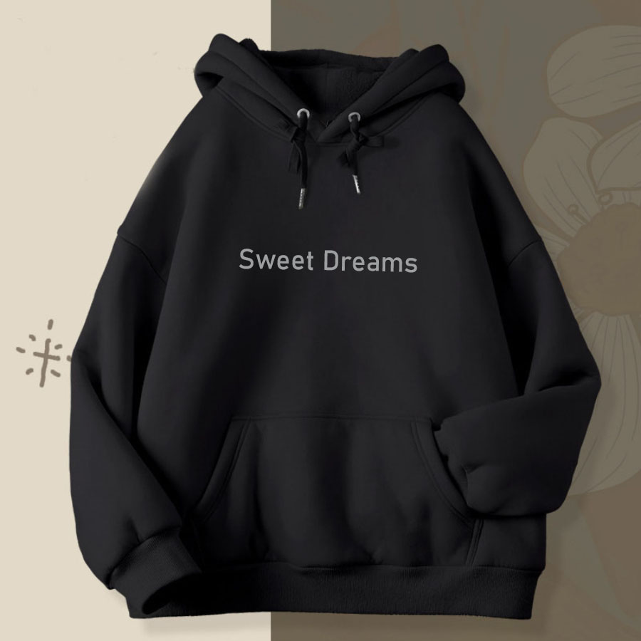 Áo Hoodies Unisex Form Rộng Nam Nữ Bo Dệt Tay Gấu Chất Nỉ Bông Cotton Dày Dặn Ép Decal Chữ Sweet Dreams