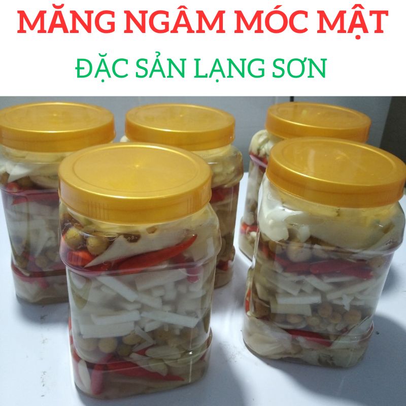 Măng ngâm móc mật đặc sản Lạng Sơn, Hũ 1,6kg nắp vàng. Măng ngâm chua cay thơm mùi tỏi ót và móc mật