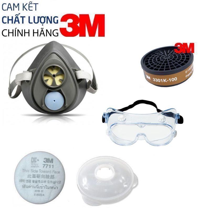 Combo bộ mặt nạ nửa mặt 3M 3200, phin lọc 3301K-100, tấm lọc 3M 7711, kính bảo vệ mắt 3M 334, nắp đựng tấm lọc 3M 774. Mặt nạ 3M 3200 chất liệu nhẹ, có khả năng chịu nhiệt, đàn hồi, dễ dàng vệ sinh. Đạt tiêu chuẩn NIOSH-N95.