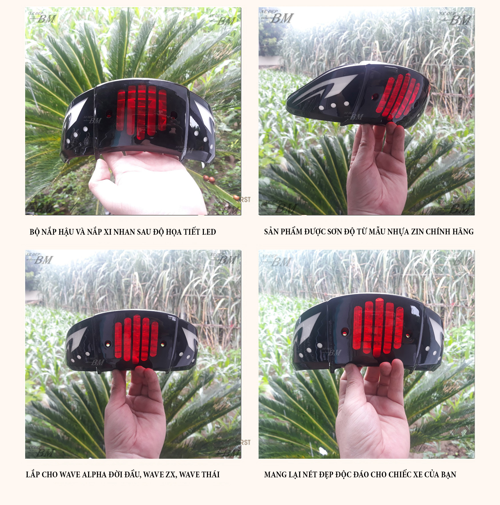 Bộ nắp hậu và xi nhan độ họa tiết led cho wave nhỏ