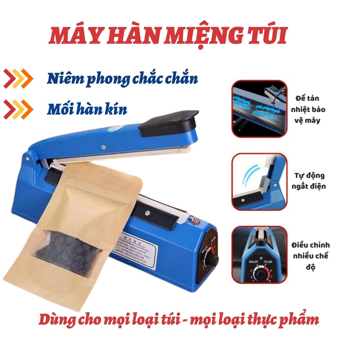 Máy hàn miệng túi dập tay kaw pfs 200 300 400, bảo quản thực phẩm, bọc sản phẩm bán hàng, bảo hành 12 tháng