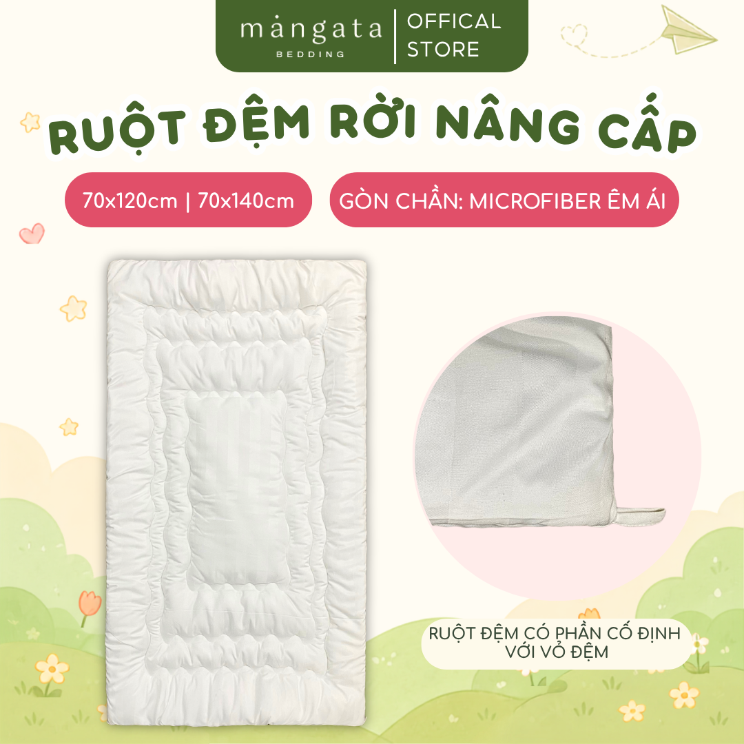 Ruột đệm ngủ cho bé cao cấp Mangata Bedding, đệm ngủ tháo rời vỏ ruột cho bé đi học dễ dàng vệ sinh