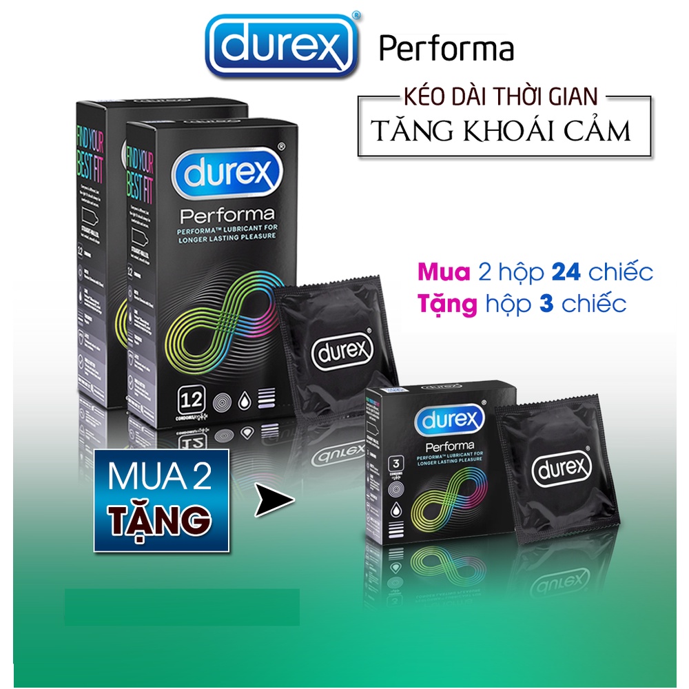 Combo 2 Hộp Bao Cao Su DUREX PERFORMA 12c. Bcs Kéo Dài Thời Gian Quan Hệ
