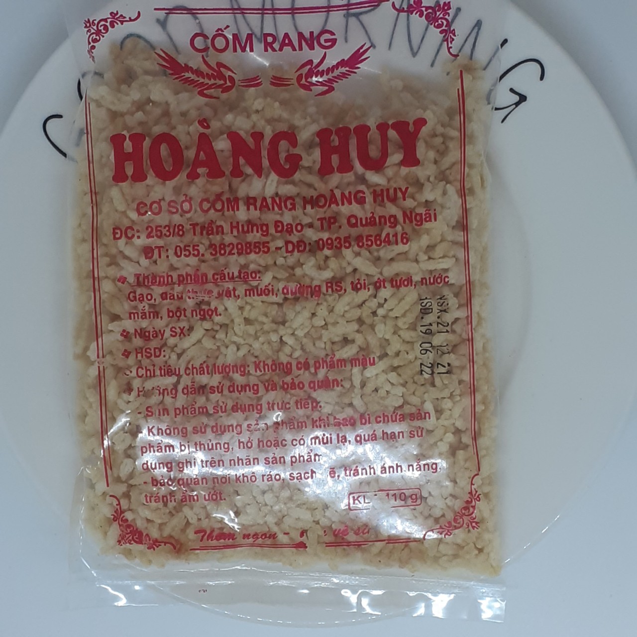 Cốm rang cơm rang 110g hiệu hoàng huy món ăn vặt đặc sản quảng ngãi được làm từ gạo