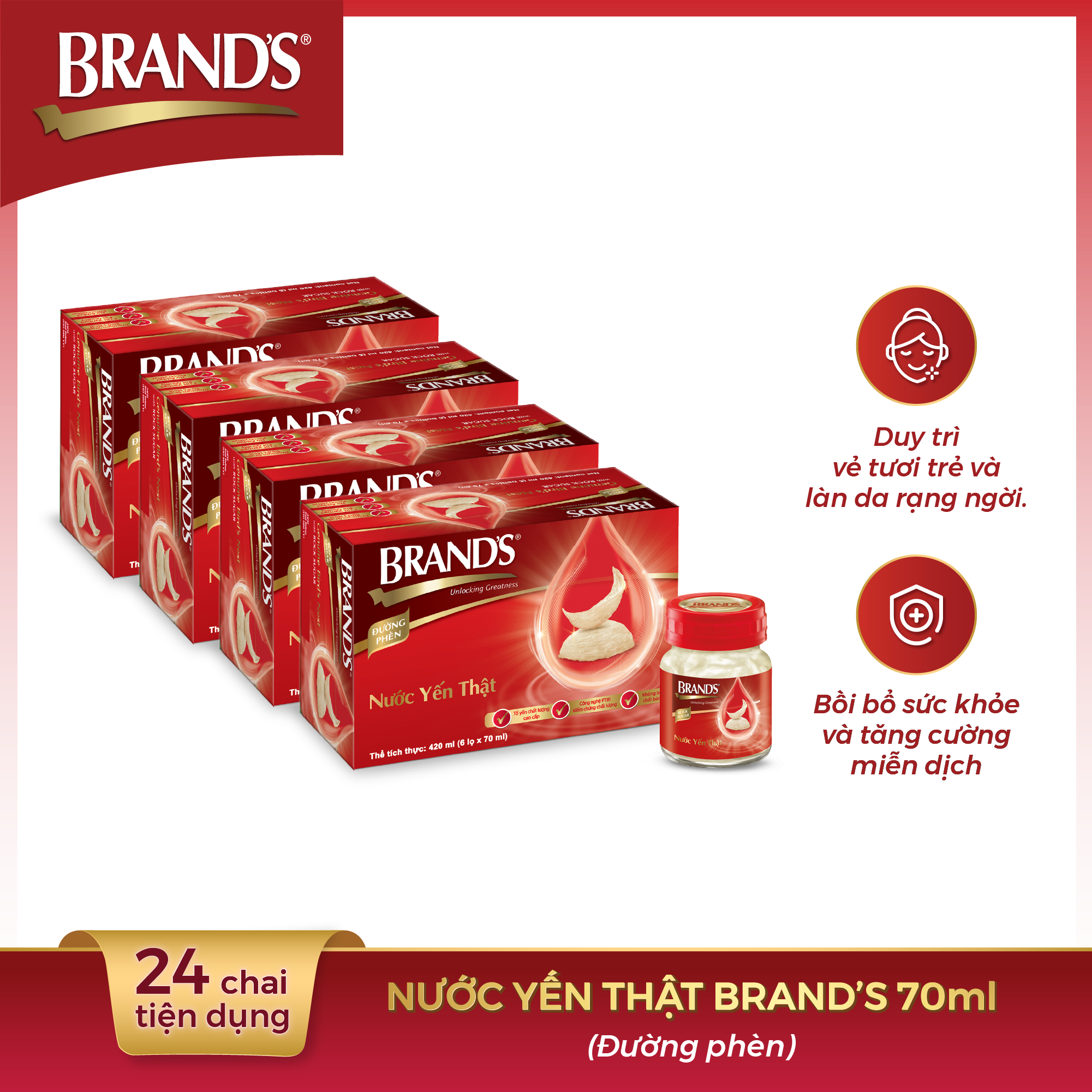 Combo 4 hộp 6 chai nước yến thật brand's đường phèn