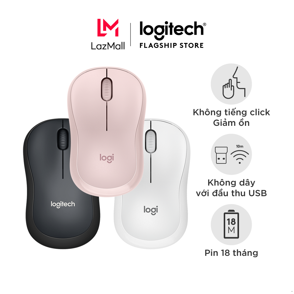 Chuột không dây Logitech M220 Silent giảm ồn USB 2.4GHz pin 18 tháng thiết kế thuận 2 tay phù hợp PC/ Laptop