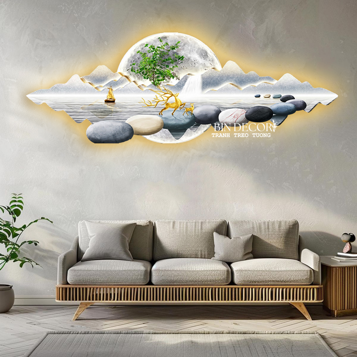 Tranh treo tường đèn led núi non hùng vĩ 28 trang trí decor kèm đinh