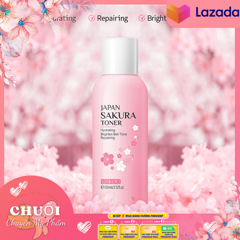 Nước Hoa Hồng Toner Hoa Anh Đào Laikou Japan Sakura Toner 100ml Cấp Ẩm Làm Dịu Da, Dưỡng Trắng, Se Khít Lcl, Giảm Mụn | Nước hoa hồng LAIKOU Japan Sakura Toner dưỡng ẩm phục hồi hư tổn trắng hồng da