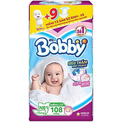 Miếng lót sơ sinh Bobby Newborn 1 - 108 Miếng Tặng 9 Miếng