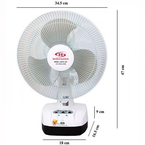 Quạt sạc tích điện để bàn ac&dc 12 inch honjianda fl301 2 bình - có đèn ngủ led & usb