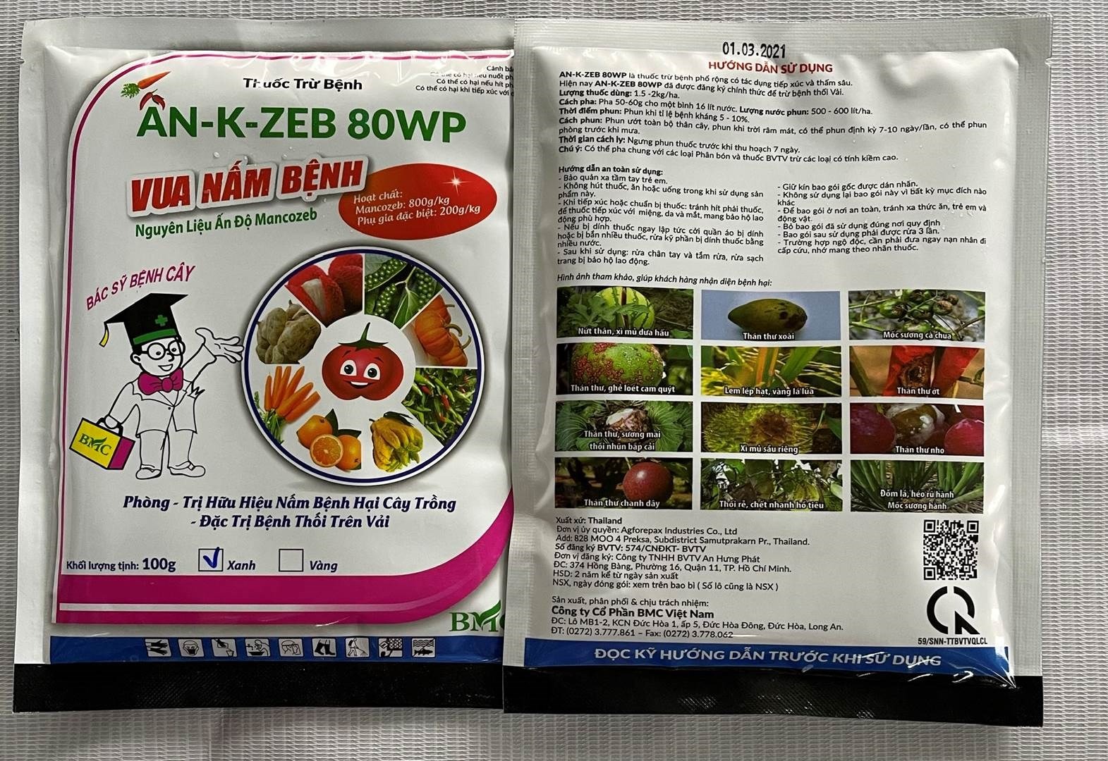 Thuốc trừ bệnh an-k-zeb 800wp- 100gr -mancozeb 800g/kg/ bột xanh- vtnn năm bưu