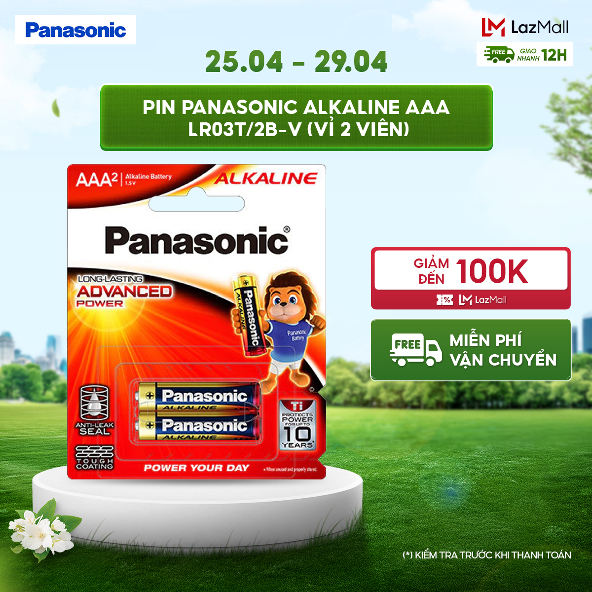 Vỉ 2 viên Pin Panasonic Alkaline AAA LR03T/2B-V – Hàng Chính Hãng