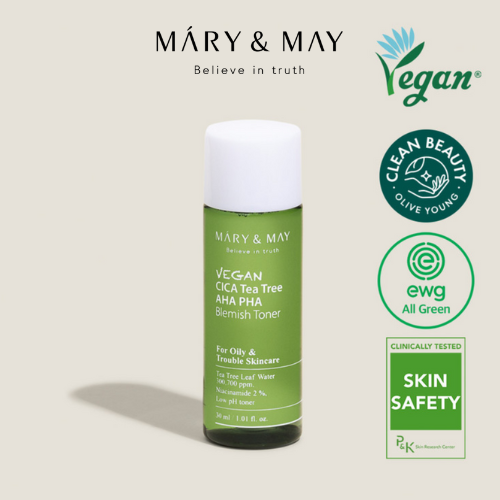 Mary&may nước cân bằng dịu da, ngừa mụn vegan cica tea tree aha pha toner 50ml