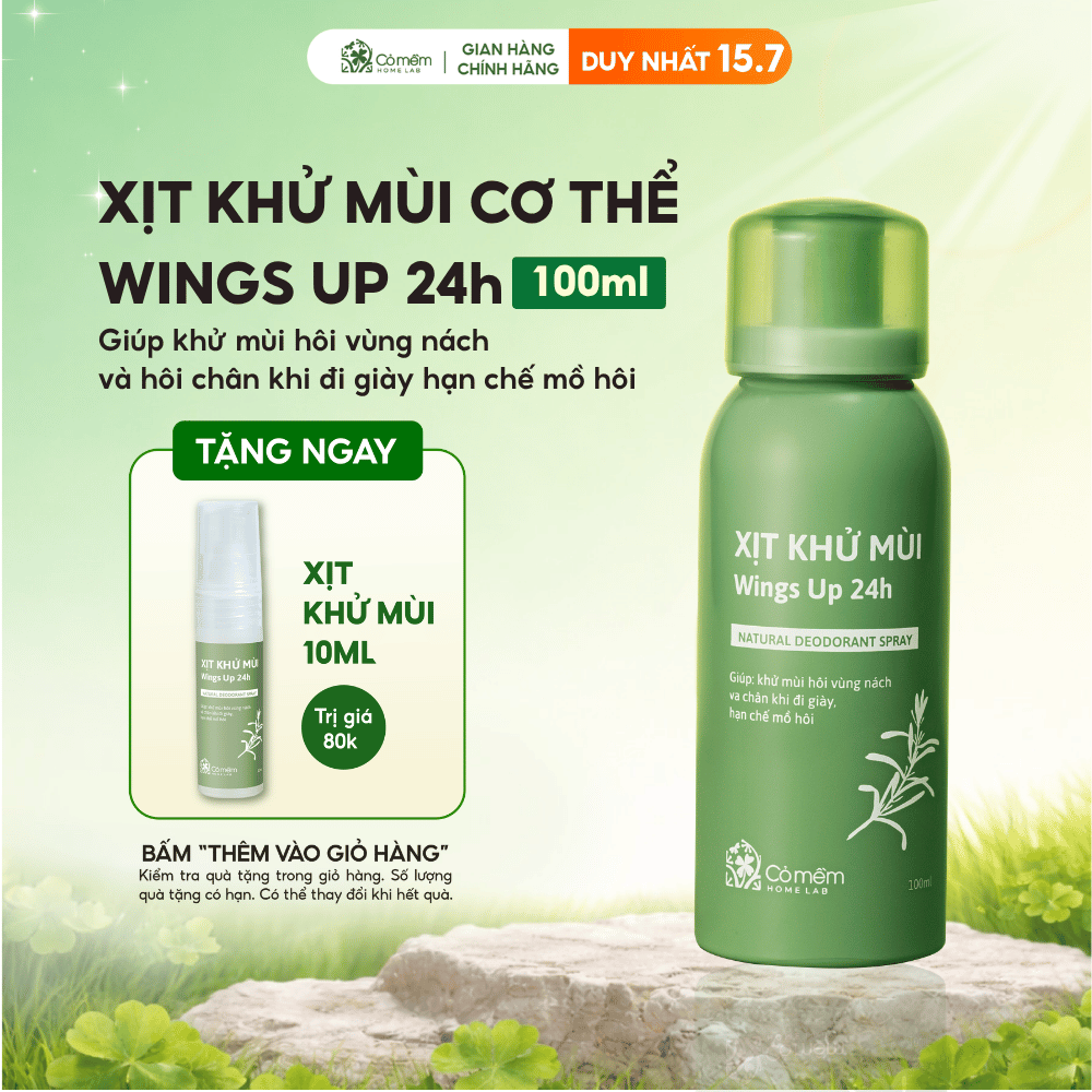 Xịt Khử Mùi Wings Up 24h Khử Mùi Hôi Nách Hôi Chân Giảm Tiết Mồ Hôi Và Ngăn Ngừa Vi Khuẩn Gây Mùi Cỏ Mềm 100ml