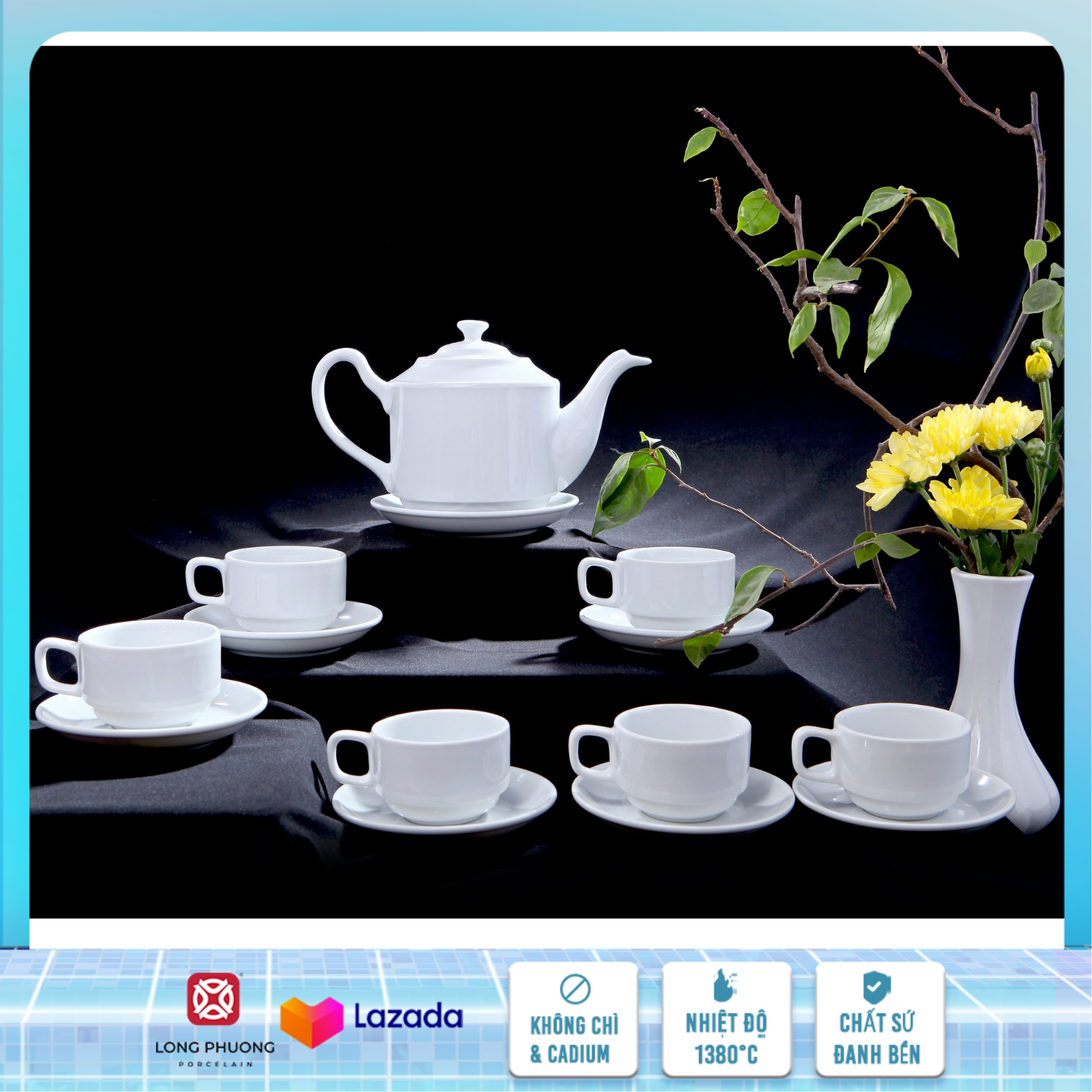 Bộ ấm chén s01 - tách trà, bộ ấm chén uống trà sứ long phương