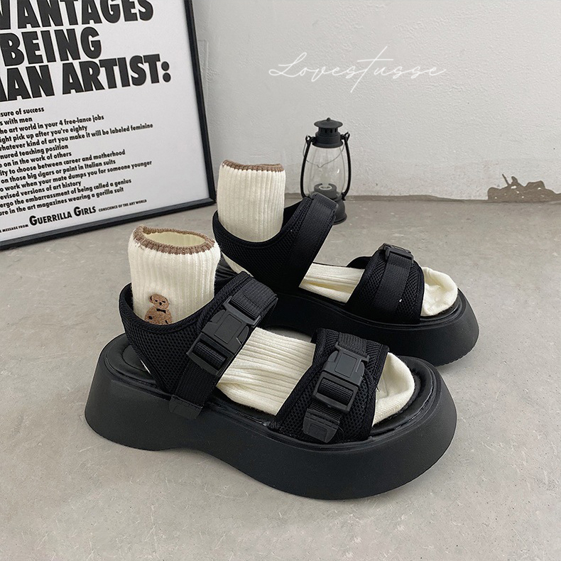 Giày sandal nữ ulzzang - dép quai hậu xăng đan vải lưới đế dày cao 5cm - sa027