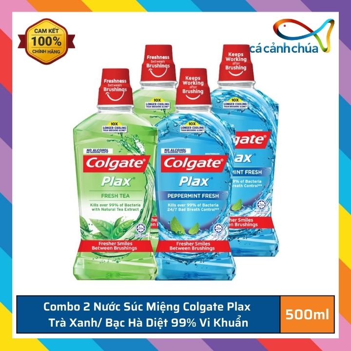 Combo 2 nước súc miệng Colgate diệt 99% vi khuẩn Plax trà xanh/ bạc hà 500ml - Thái Lan