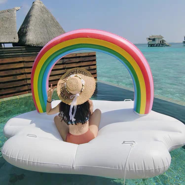 Phao Bơi Mây Cầu Vồng 245cm Khổng Lổ Người Lớn Kèm Bơm + Phao Mini