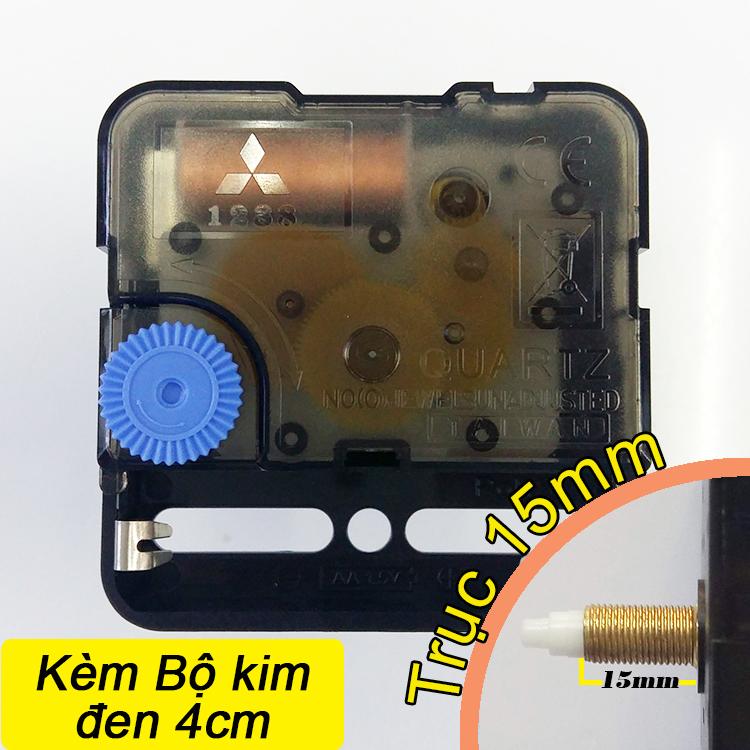 Trục 15mm - Kim Trôi - Bộ kim đen 4cm và Máy đồng hồ treo tường Taiwan loại tốt - Kim trôi trục 15mm