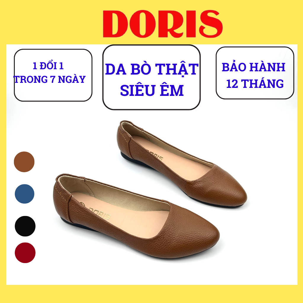 Giày Búp Bê Bệt Da Bò Thật Doris DR010 Mũi Nhọn, Trơn Siêu Êm - FORM CHUẨN - CÓ BẢO HÀNH