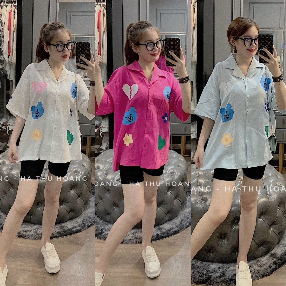 Set đồ bộ nữ áo somi tim quần legging chất liệu vải lụa đũi co giãn