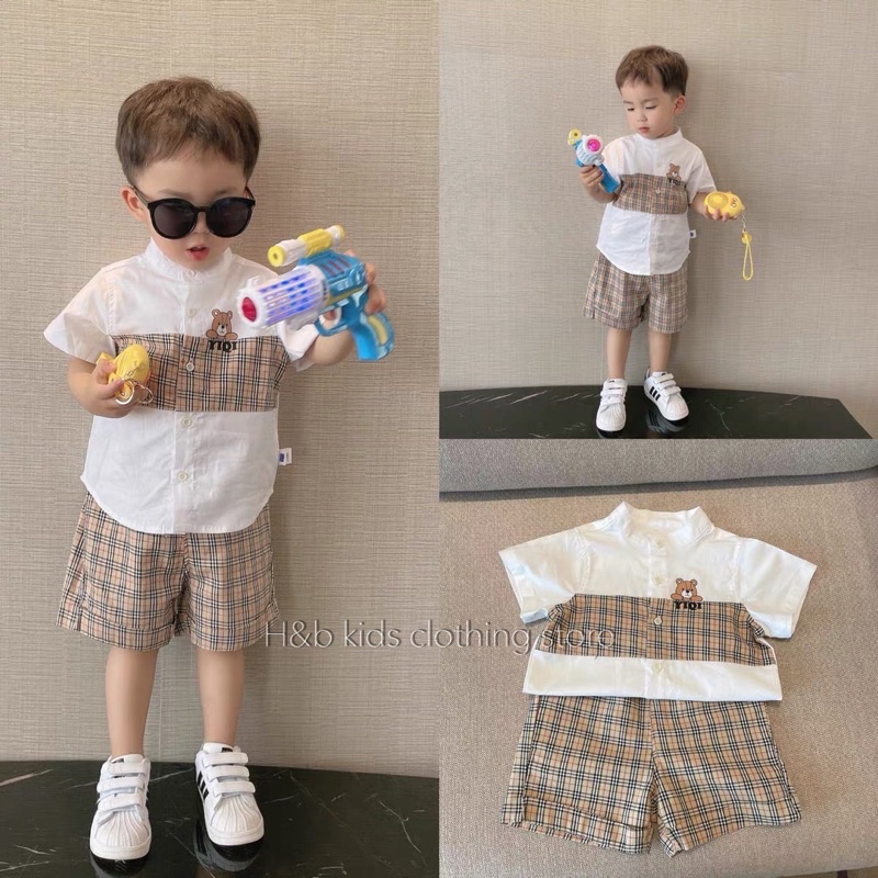 Bộ sơmi đũi phối kẻ BBR bao chất cho bé trai