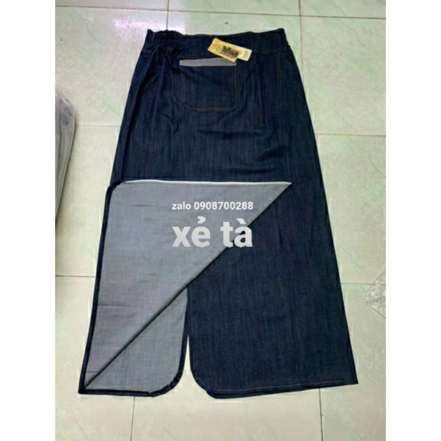 [HCM]Váy chống nắng Jean dày dạng quây hoặc xẻ tà vừa dán vừa nút dài 98 cm, eo 67-85 cm vừa