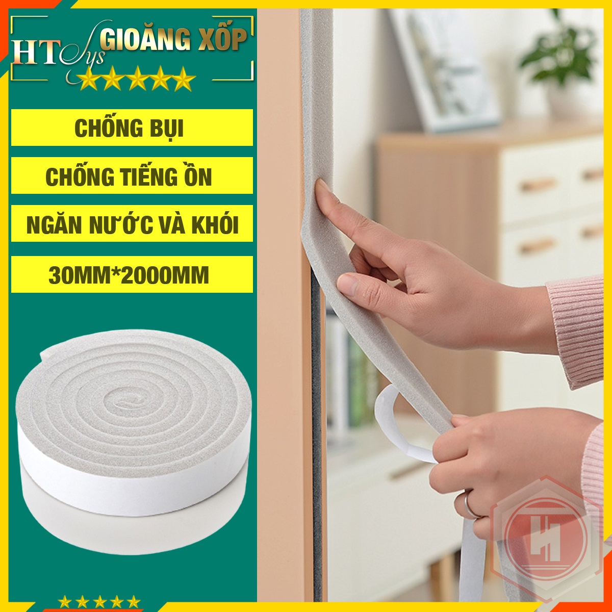 Xốp chặn khe cửa, Ron chắn cửa, chặn khe hở cửa, ngăn thoát nhiệt điều hoà, ngăn bụi, côn trùng bò vào nhà, Ron cửa chống ồn