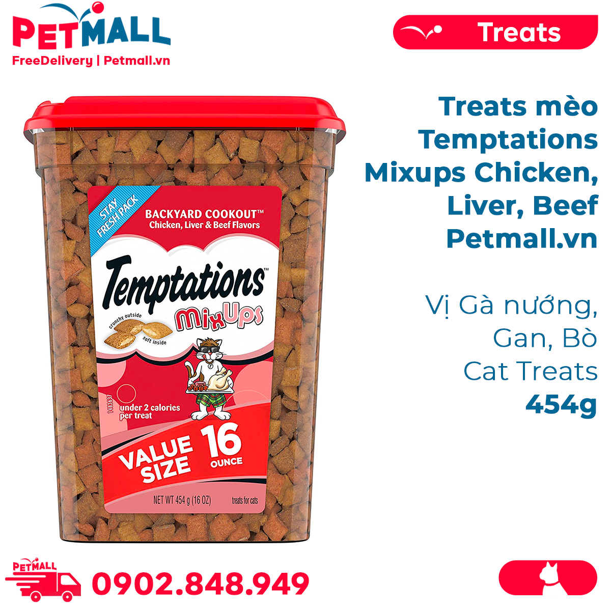 Treats mèo Temptations Mixups Chicken, Liver, Beef 454g - Vị gà nướng, gan, bò Petmall