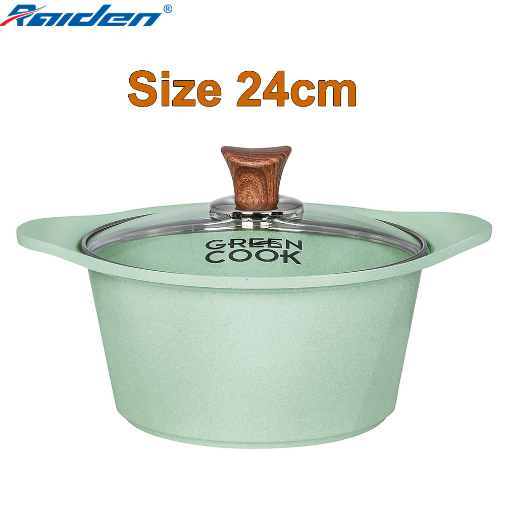 Nồi đúc 24cm Ceramic đáy từ Greencook GCS05-24IH men đá xanh ngọc chống dính 5 lớp vân đá dùng cho bếp gas, bếp hồng ngoại, bếp từ