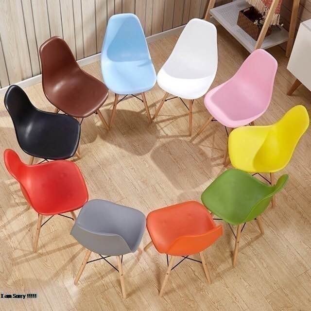 Ghế nhựa chân gỗ LẮP SẴN Decor Văn Phòng nhập khẩu EAMES Đủ Màu