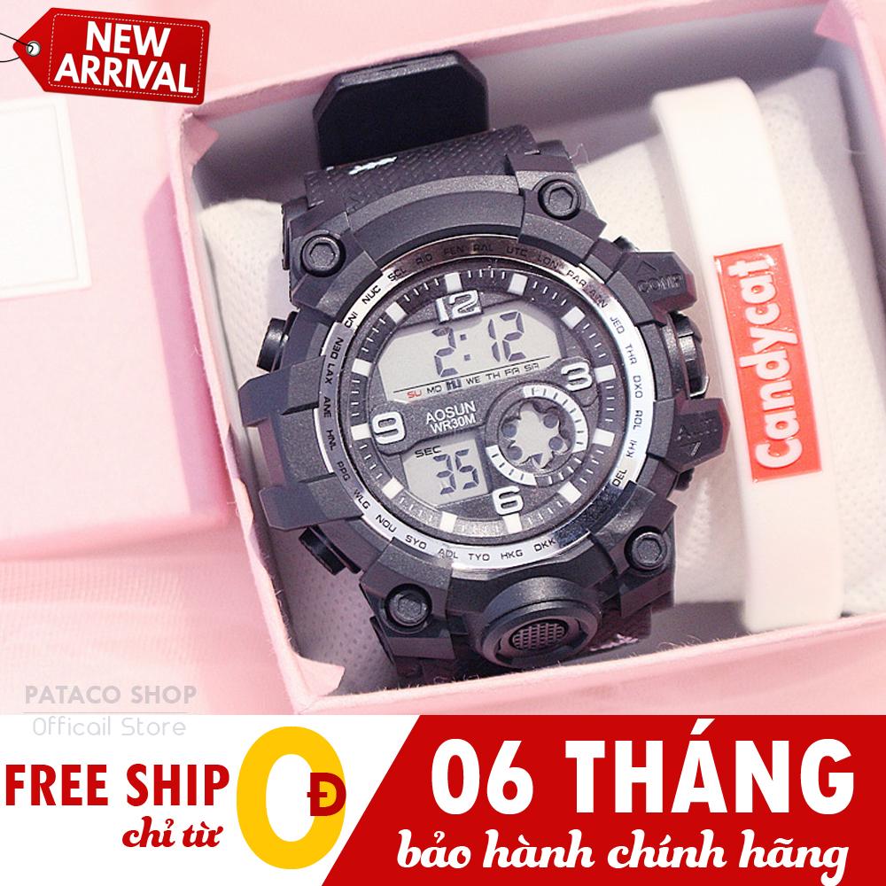 Đồng hồ nam thể thao Aosun A44, Đồng hồ máy điện tử, Dây cao su bền bỉ, Có đèn Led ban đêm, Kháng nước 3ATM, Bảo hành 6 tháng
