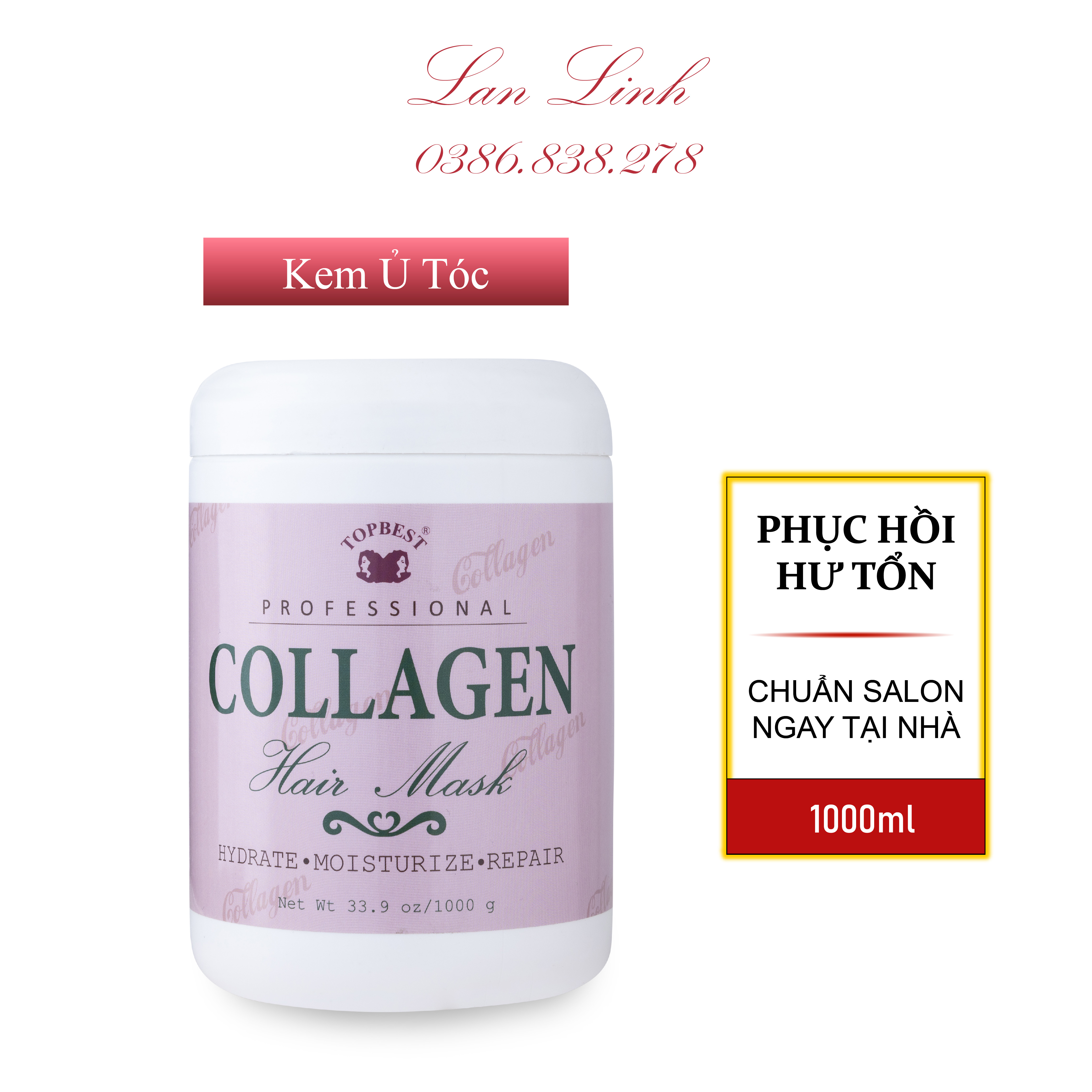 Kem ủ tóc - hấp tóc phục hồi hư tổn topbest collagen 1000ml