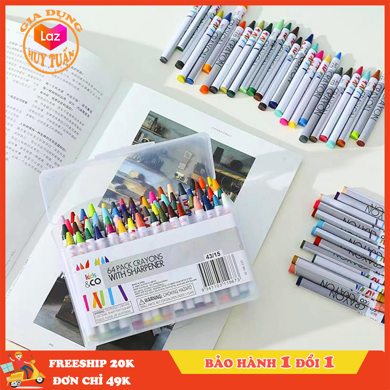 BỘ 64 cây bút màu sáp mẫu mới có hộp đựng bằng nhựa, hộp 64 màu sáp cho bé thỏa sức sáng tạo, sáp màu cao cấp 64 màu, Gia Dụng Huy Tuấn