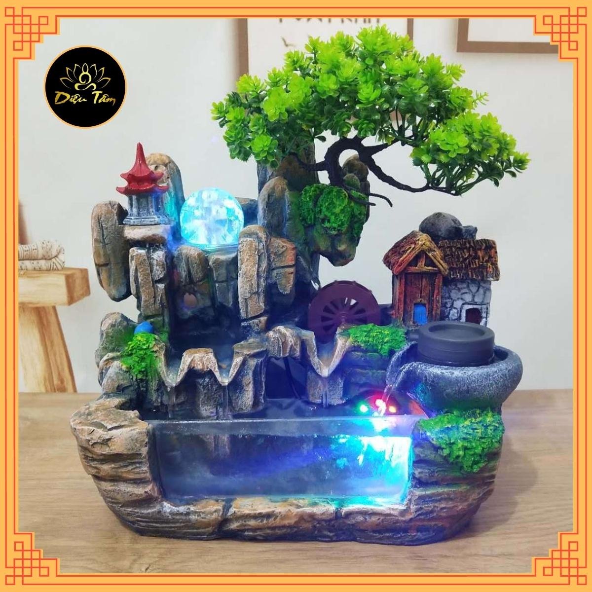 Thác nước phong thủy, bể cá phong thủy may mắn để bàn trang trí non bộ tiểu cảnh Diệu Tâm