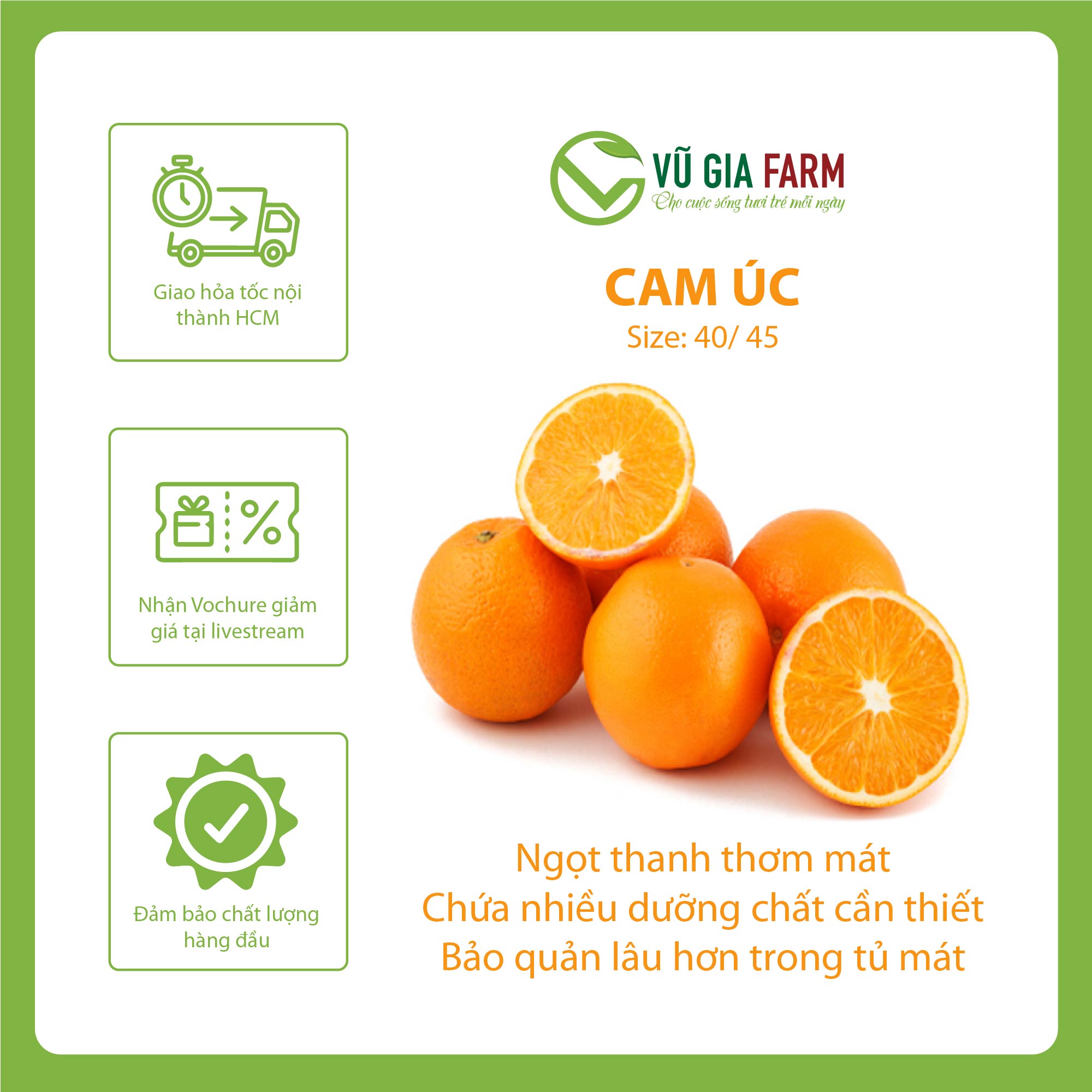 [HỎA TỐC HCM] Cam Vàng Úc Size 40-50 - mỏng vỏ, mọng, ngọt, hương vị thanh mát