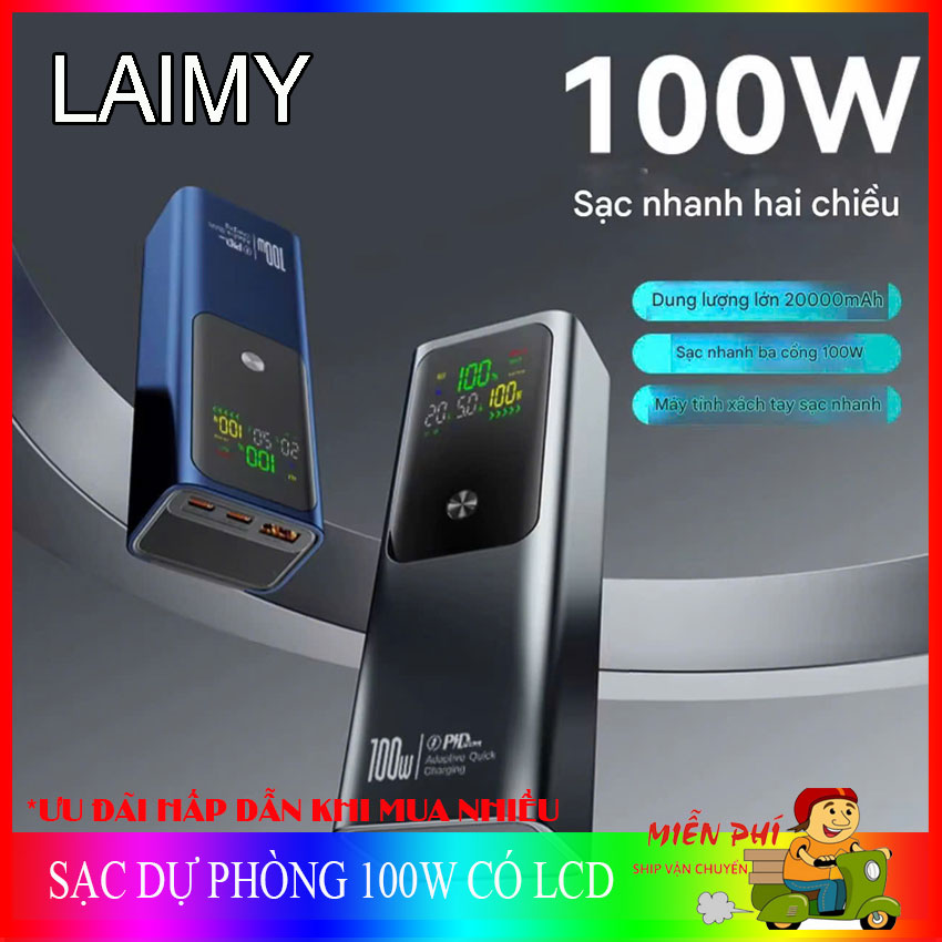 HCM Pin sạc dự phòng 100w 20.000mAh màn hình LCD hiển thị sắc nét sạc cho điện thoại máy tính bảng laptop LAIMY