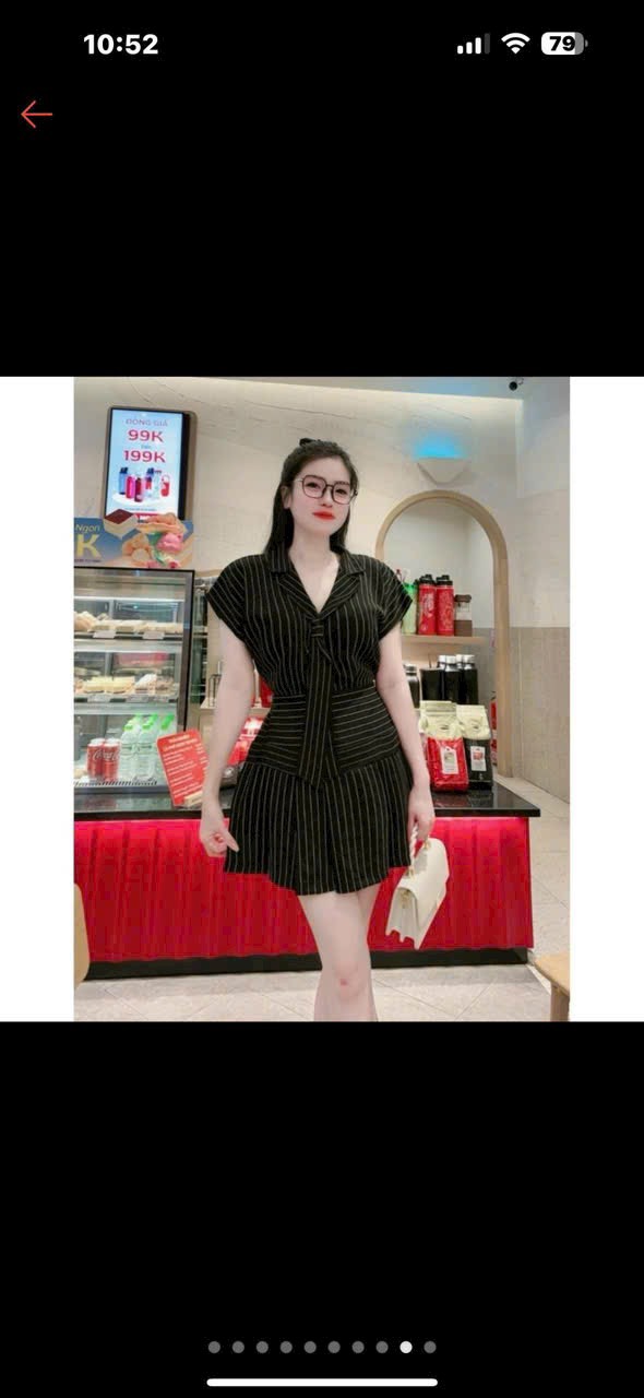  Set váy thời trang nữ mặc đi chơi chất kaki sọc cà vạt áo tay ngắn cor sơ mi mix chân váy xòe thiết kế xinh đẹp 