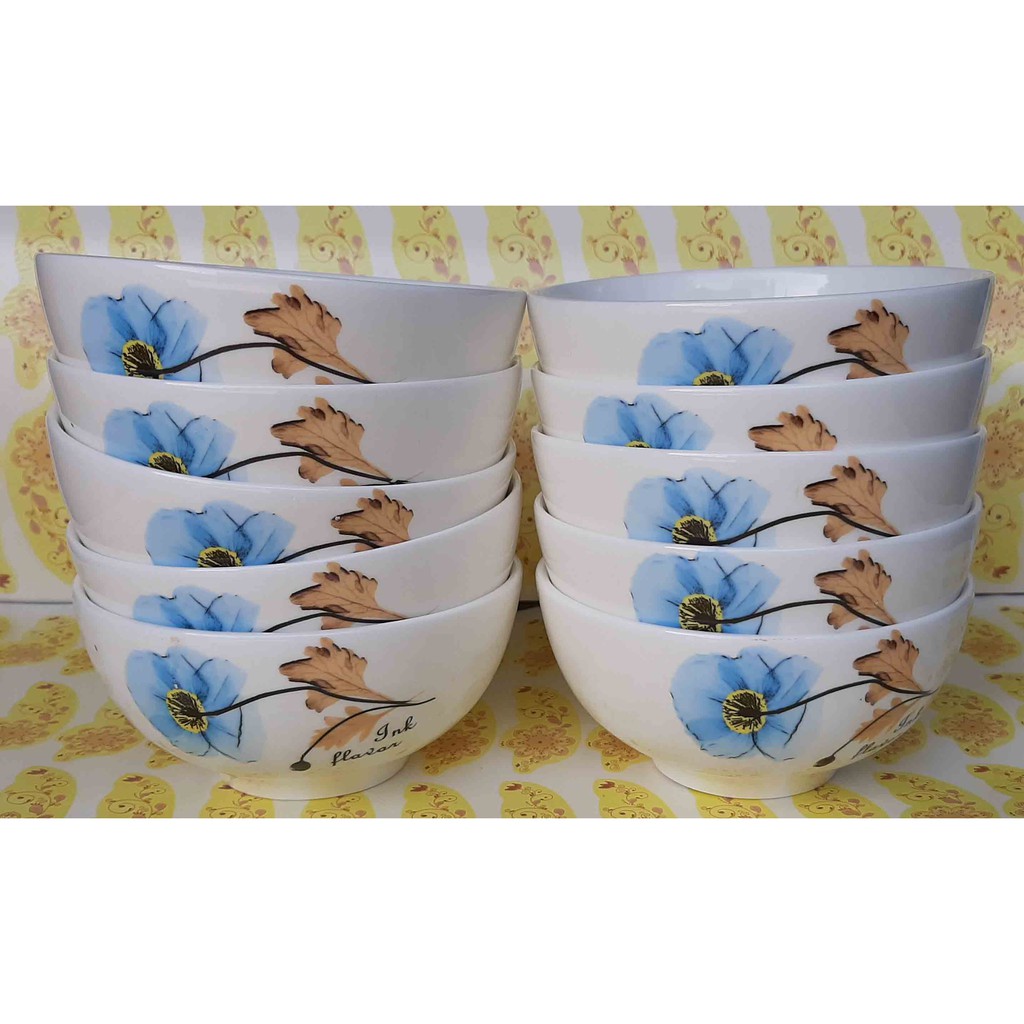 Bộ 08 cái Bát Cơm (chén cơm), Hoa Bèo, đường kính 11cm