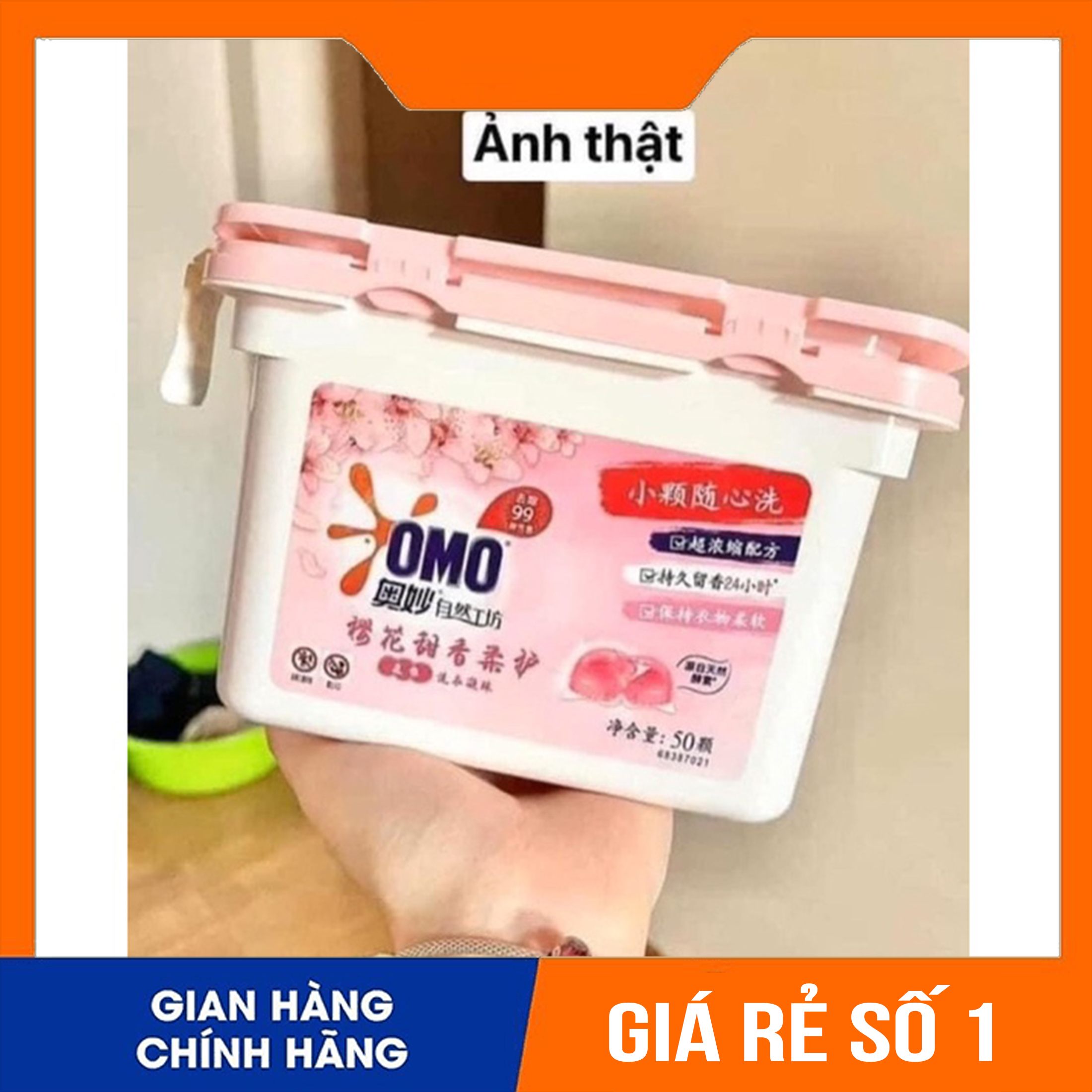Viên Giặt Quần Áo, Viên Giặt Omo Hương Hoa Anh Đào, Hộp 50 Viên Giặt Xả Omo Giữ Quần Áo Luôn Khô