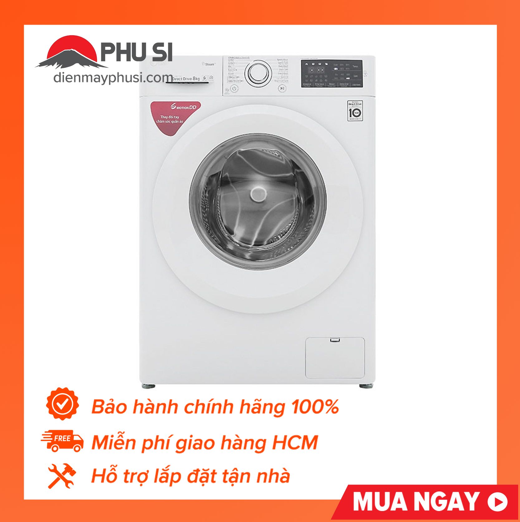 Trả góp 0% - bảo hành 2 năm - máy giặt lg fc1408s5w 8.0kg inverter