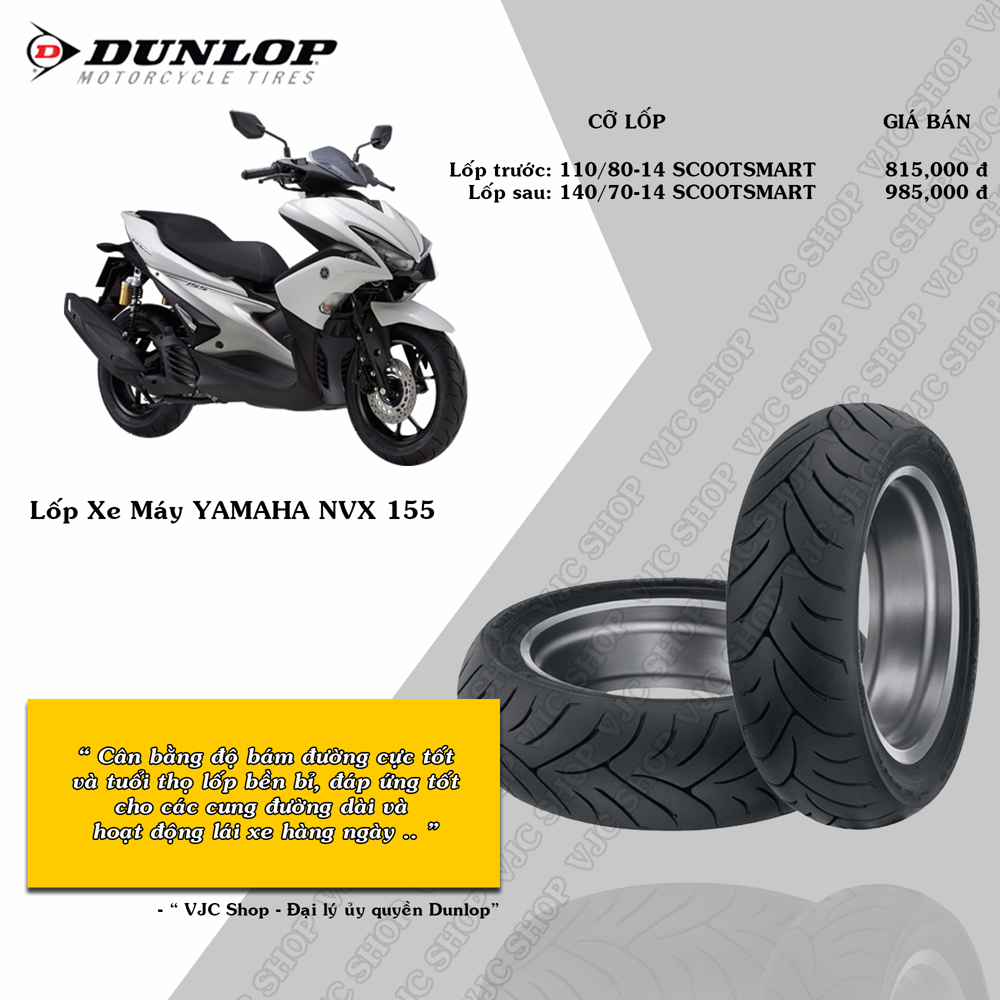 Lốp Dunlop Cho Yamaha NVX 155 Chính Hãng