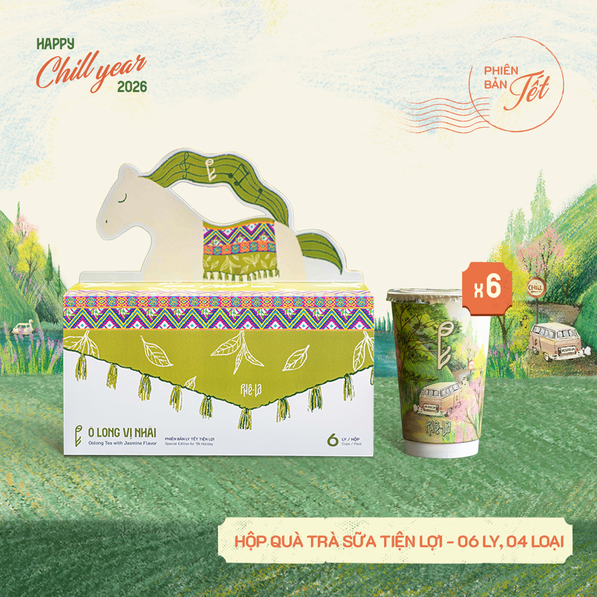 [Phiên Bản Tết] Hộp Quà Trà Sữa Tiện Lợi - Set quà hộp 06 ly - vị Nhài