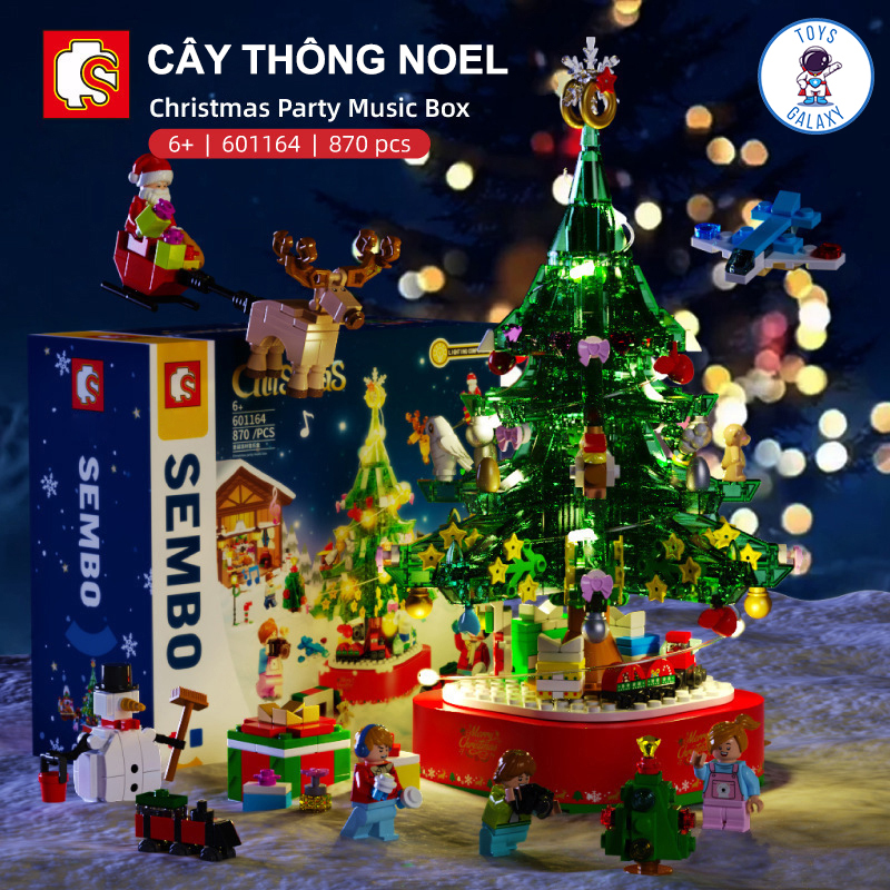 Đồ chơi lắp ráp noel mô hình cây thông noel đêm giáng sinh hộp nhạc dây cót phát sáng merry christmas 601164