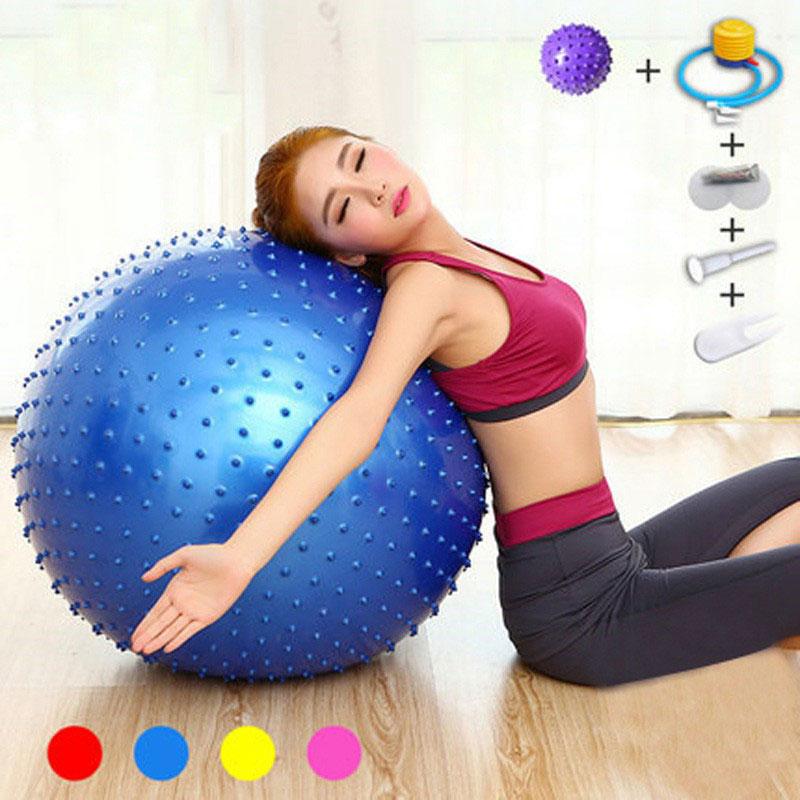 Dụng cụ tập Yoga, Bóng tập yoga 75 cm, Bóng tập Yoga có gai + Tặng bơm, chất liệu cực bền, giúp cho cột sống khỏe mạnh và dẻo dai hơn. Bảo hành 1 đổi 1