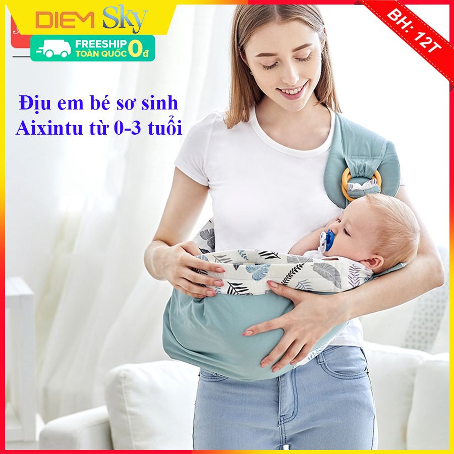 Địu em bé sơ sinh vải chất liệu cotton mềm mại thoáng khí 5 tư thế phù hợp cho bé từ 0 - 3 tuổi. Địu em bé Aixintu đa năng hàng chính hãng.